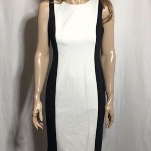 Calvin Klein Black and White Colorblock Midi Sheath Dress